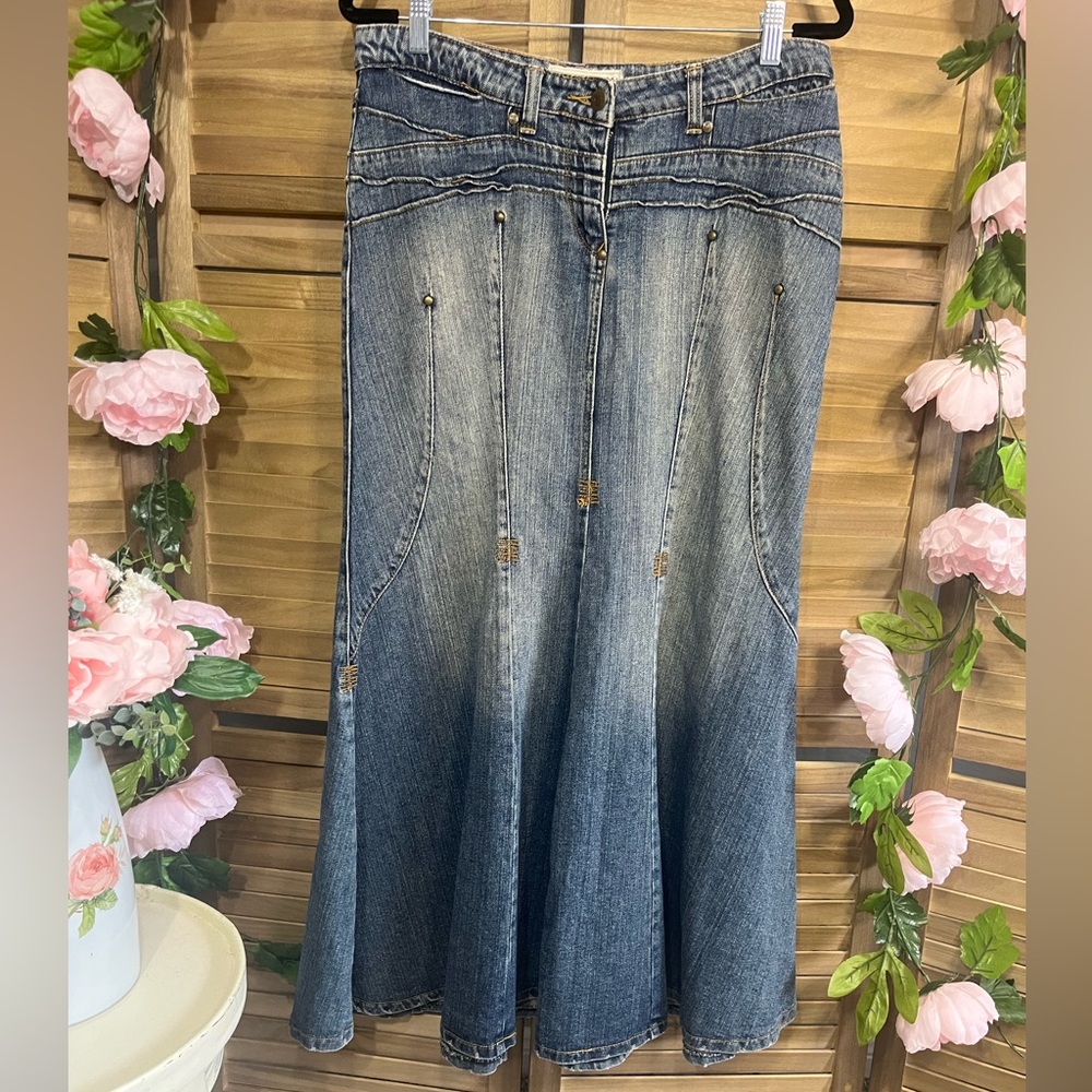 Bisou Bisou Denim Skirt Bohemian, Vintage, Mermaid